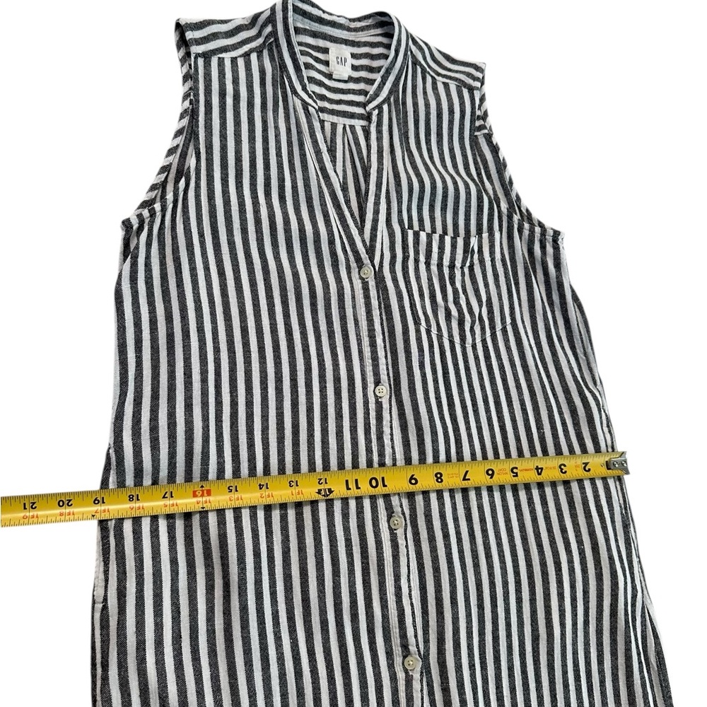 Gap Gray White Striped Button Down Midi Sleeveles… - image 8